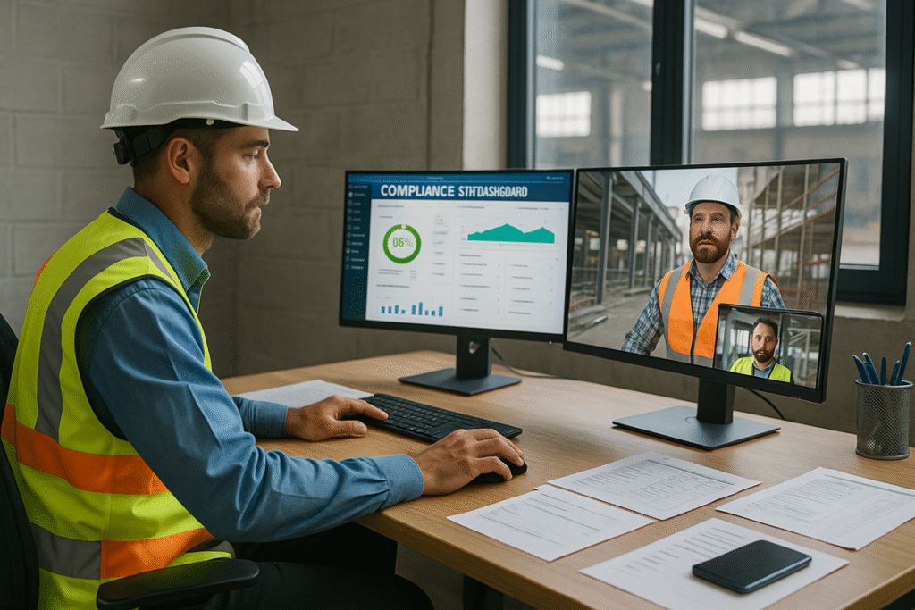 Safety consultant advising a construction site via video call