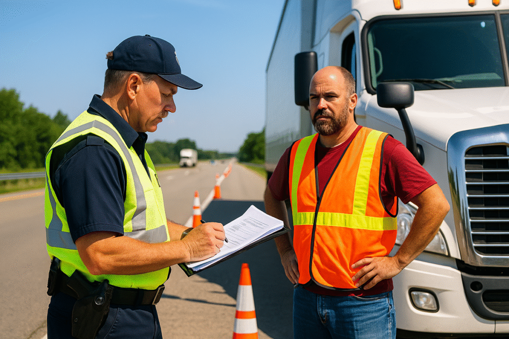 DOT officer conducting roadside audit during Q3 deliveries